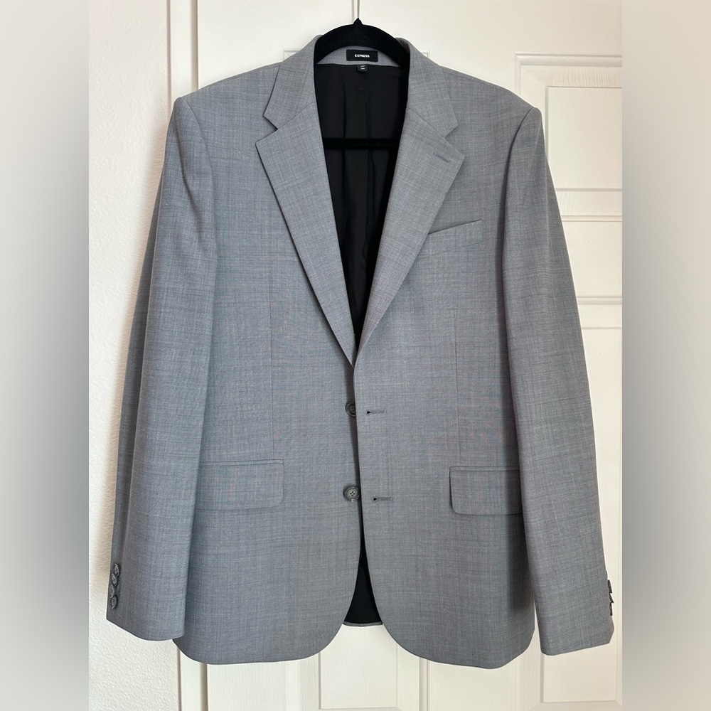 Mens Express Grey Wool Blend Suit Jacket 38R